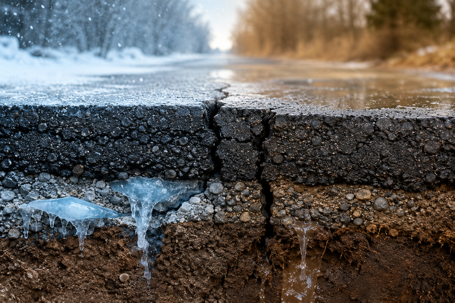 Fissures asphalte gel-dégel